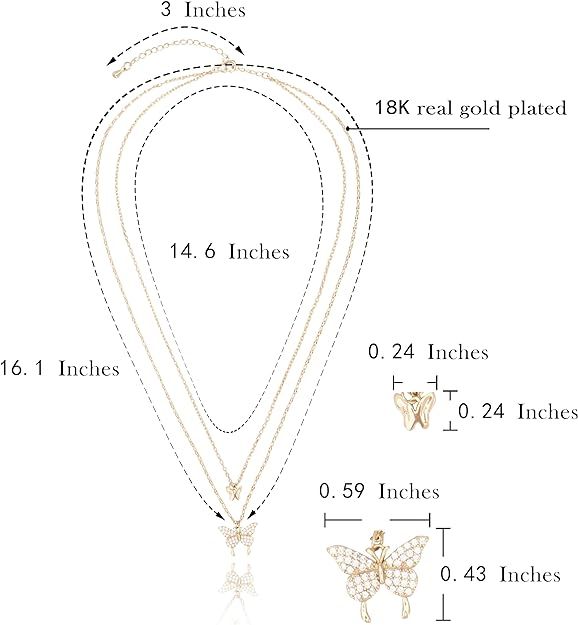 Dainty Double Layered Butterfly Necklace 18K Gold Plated Pave Cubic Zirconia | Non Tarnish & Waterproof | Additional 3” Extender Included - TempleTape.com