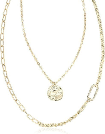 Gold Chain Link Pendant Necklace For Women | Double Layered | 18K Gold Plated | Non Tarnish & Waterproof | Additional 3” Extender Included - TempleTape.com