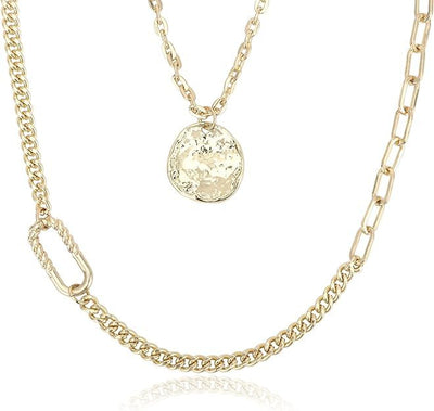 Gold Chain Link Pendant Necklace For Women | Double Layered | 18K Gold Plated | Non Tarnish & Waterproof | Additional 3” Extender Included - TempleTape.com