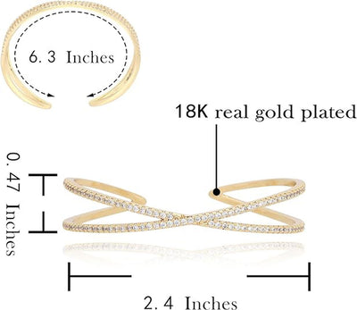Gold Cuff Bracelet For Women Embellished With Pave Cubic Zirconia Stones | Adjustable | Lightweight | Non Tarnish & Waterproof | Gift For Her - TempleTape.com