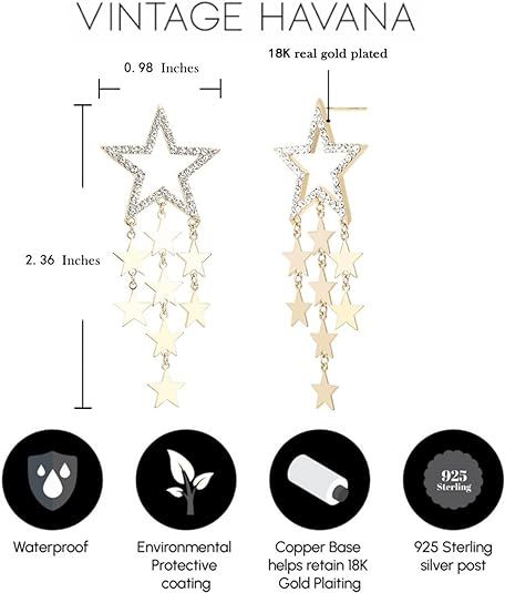 Pave Star Earrings with Dangling Mini Gold Stars | 18K Gold Plated Cubic Zirconia | Drop & Dangle | 925 Sterling Silver Post | Non Tarnish & Waterproof | Gift for Her - TempleTape.com