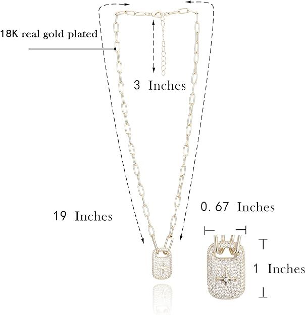 Pendant Necklace Cubic Zirconia 18K Gold Plated | Paperclip Chain Necklace | Non Tarnish & Waterproof | Hypoallergenic | Gift For Her | Additional 3” Extender Included - TempleTape.com