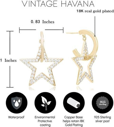 Small Gold Hoop Earrings Adorned With A Dangling Pave Star Motif | 18K Gold Plated Cubic Zirconia | 925 Sterling Silver Post | Non Tarnish & Waterproof | Gift For Her - TempleTape.com