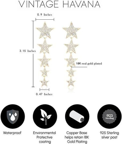 Star Earrings Dangle 18K Gold Plated Cubic Zirconia | Statement Jewelry For Women |925 Sterling Silver Post | Non Tarnish & Waterproof | Gift For Her - TempleTape.com