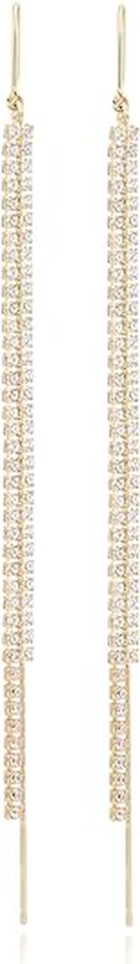 Threader Earrings Cubic Zirconia Tassel Earrings 18K Gold Plated | Drop & Dangle | Non Tarnish & Waterproof | 925 Sterling Silver Post - TempleTape.com