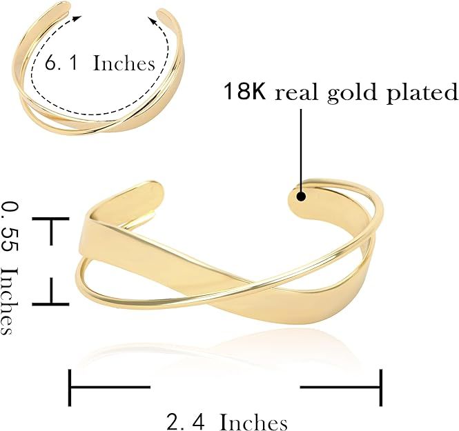 #original_alt_text# - 18K Gold Plated Cuff Bracelet For Women | Adjustable One Size Fits Most | Open Cuff | Gold Bangle Bracelet | Lightweight Everyday Jewelry | Gift For Her - TempleTape.com                                 