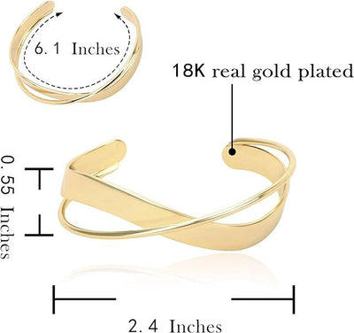 #original_alt_text# - 18K Gold Plated Cuff Bracelet For Women | Adjustable One Size Fits Most | Open Cuff | Gold Bangle Bracelet | Lightweight Everyday Jewelry | Gift For Her - TempleTape.com