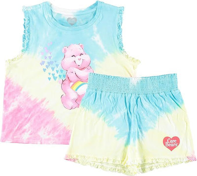 #original_alt_text# - Adorable Care Bears Junior Girls Tie-Dye Crop Top and Shorts Set: Spread Love and Cheer! - TempleTape.com